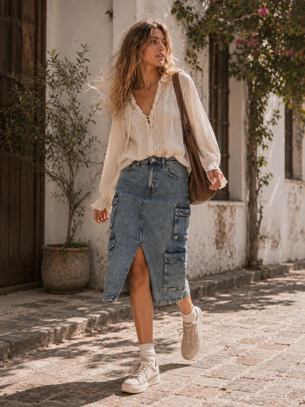 Wild Fable Denim Cargo Midi Skirt Size M Light Wash NWT